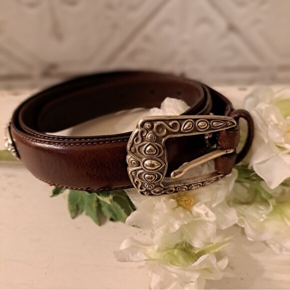 Fossil Leather Belt Vintage 70\'s Boho Style with Silver Hardware main image 7